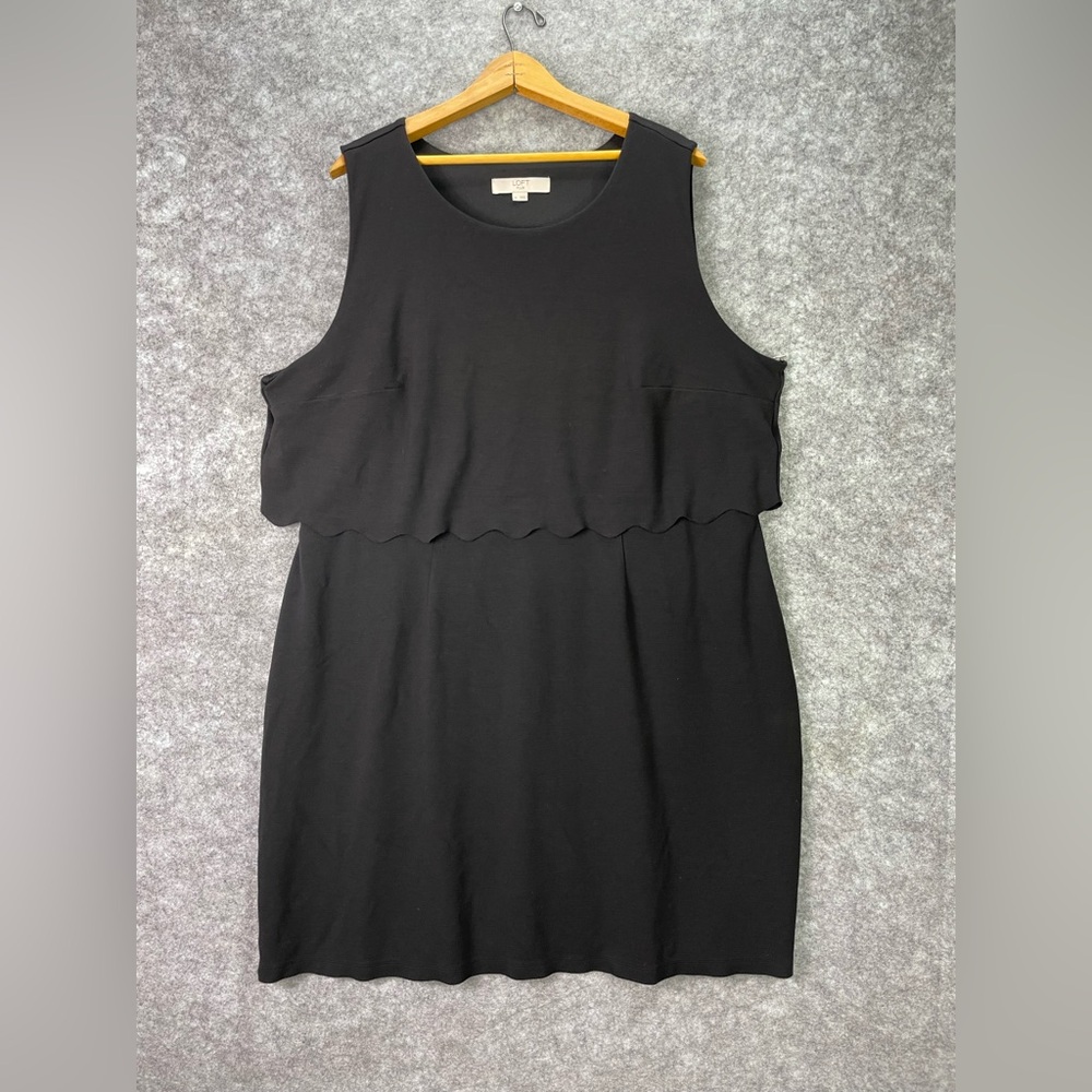 LOFT Plus Dress Womens 20 Black Sleeveless Scallop Overlay Sheath Lined